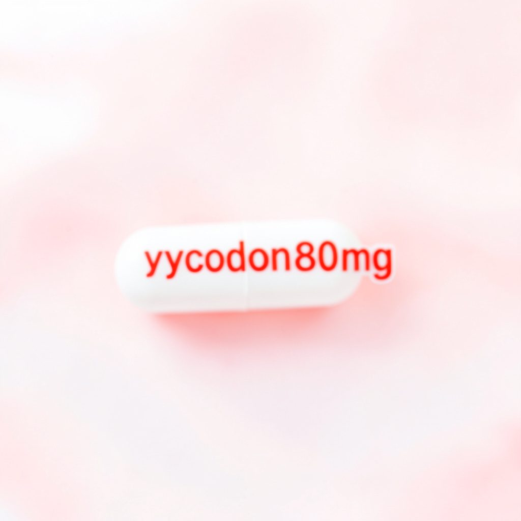 A bright, airy photograph of an oxycodone tablet pack on a clean white surface, clinical mood